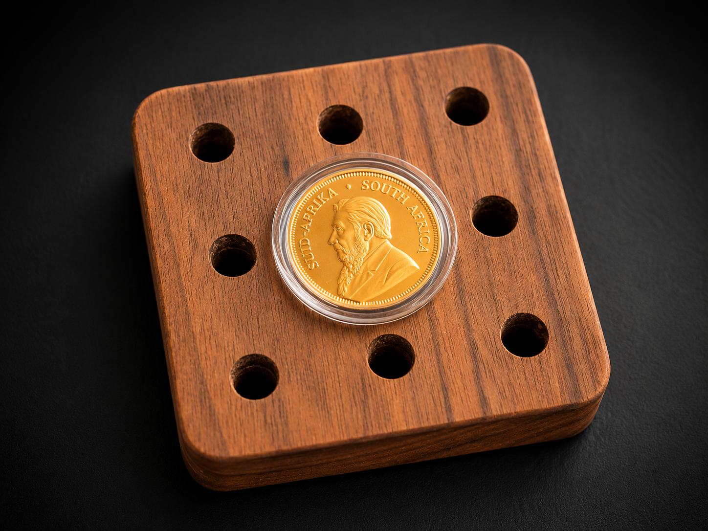 Goldholz Board aus Walnussholz mit 1 oz Krügerrand-Goldmünze